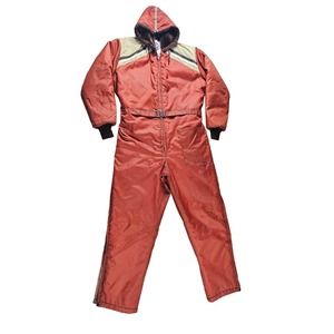 Vintage Hooded Snowmobile Ski Suit Snowboard One Piece USA 70s Burnt Orange
